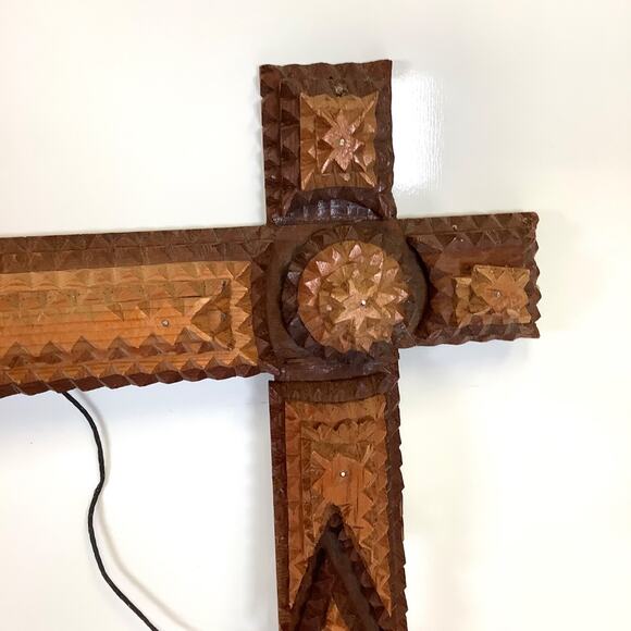 Antique Tramp Art Folk Wood Frame 7.5”x9.75” Opening Primitive Hand Carved Vtg - Picture 6 of 16